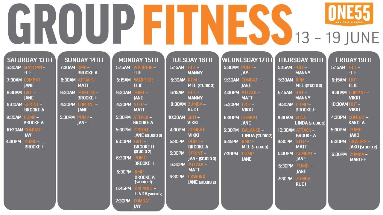 Group Fitness Timetable One55 Health And Fitness In Western Sydney